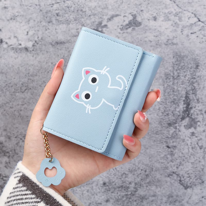 Compact Cat Design Faux Leather Pocket Wallet(Blue)