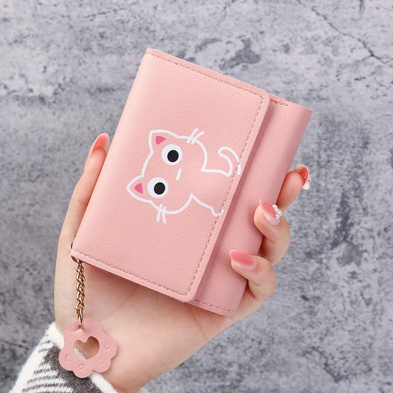 Compact Cat Design Faux Leather Pocket Wallet(Pink)